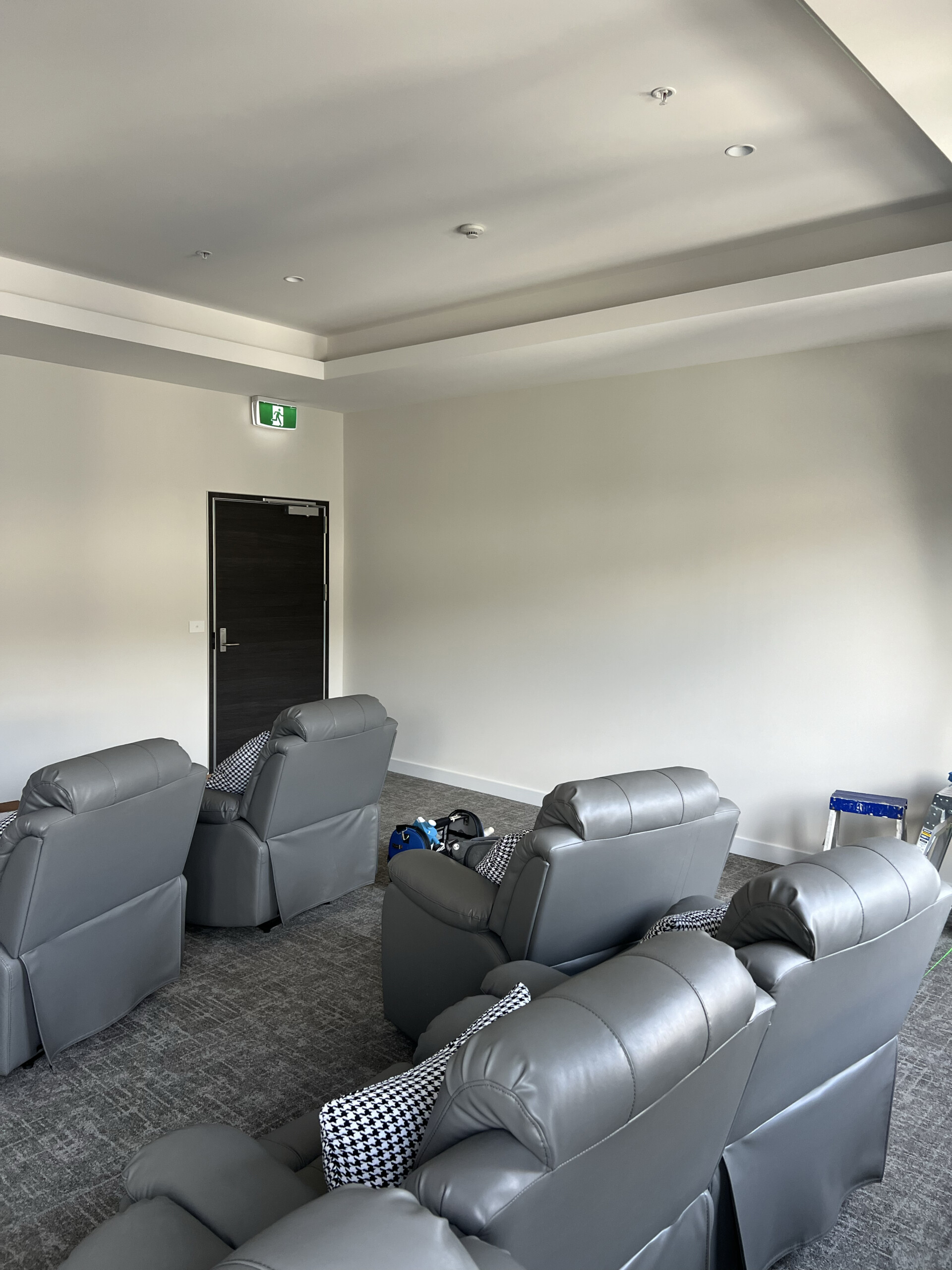 Before — plain theatre room wall